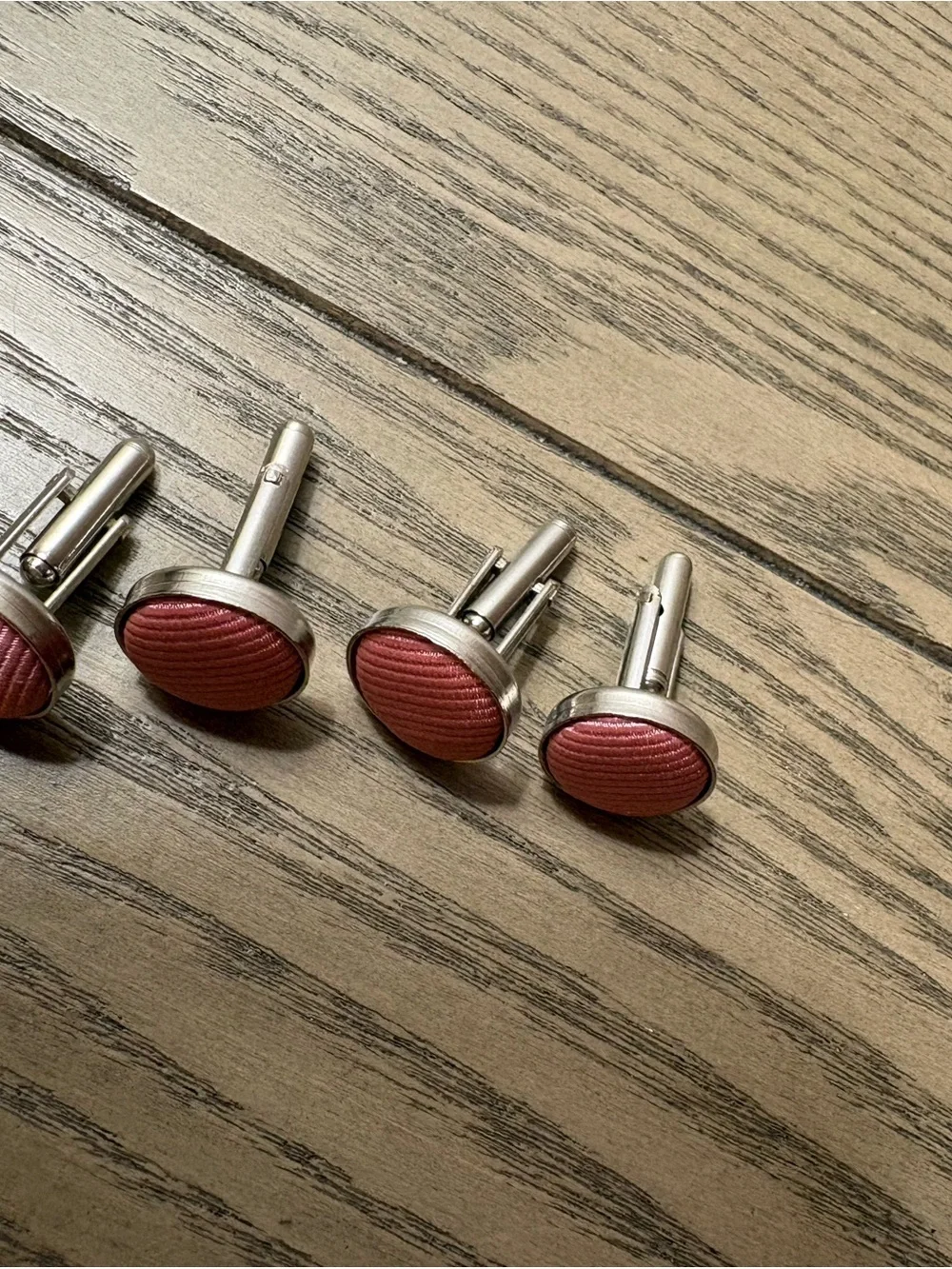 Men's Pink Round Fabric Cufflinks - Classic Silver Frame